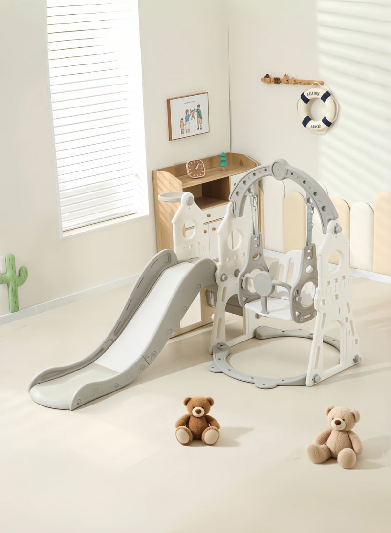 فامابي مجموعة ألعاب الأطفال 3 في 1 تتضمن زحليقة وأرجوحة وحلقة كرة سلة، لعبة تسلق مناسبة للاستخدام الداخلي والخارجي للأطفال الصغار. - Image 1